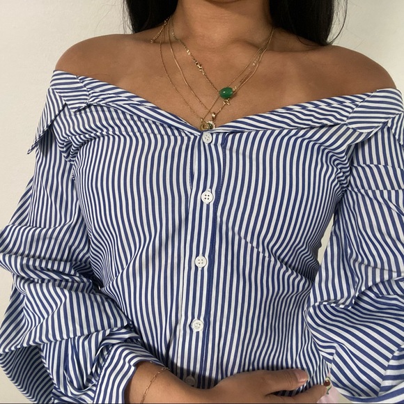 NWT Zara - striped button-up off the shoulder top - Picture 1 of 9
